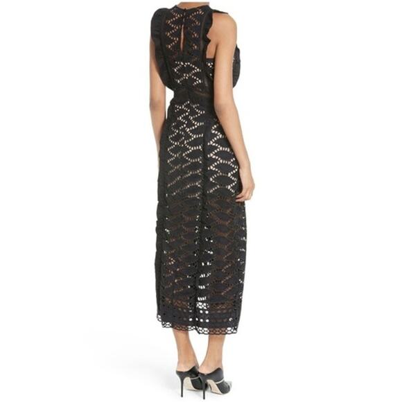 Self-Portrait Cutwork Suede Lace Midi Dress Black - Picture 3 of 10